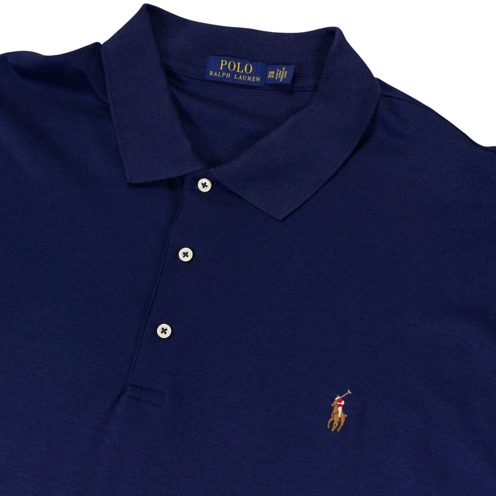 Polo Ralph Lauren Shirt Mens 3XB Navy Blue Cotton Embroidered Flesh Pony Logo